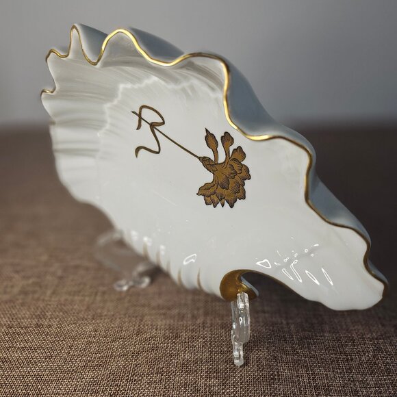 Vintage Matson White/Gold Gilt Ceramic Shell Soap Dish Hollywood Regency - Picture 8 of 10